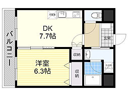 ハピネス鶴崎 1DKの間取図画像