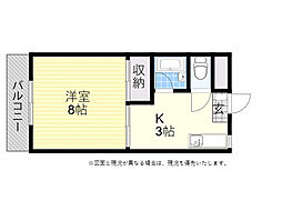 パークサイド雅 1Kの間取図画像