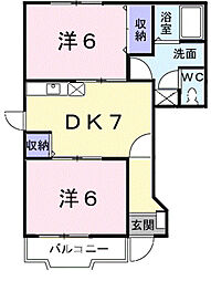プレミール鶴崎B 2DKの間取図画像