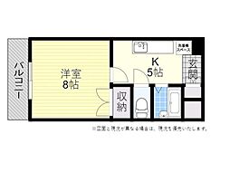 パールピアス 1Kの間取図画像