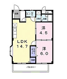 シティハイツ関園 2LDKの間取図画像