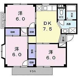 オリーブハイツA 3DKの間取図画像