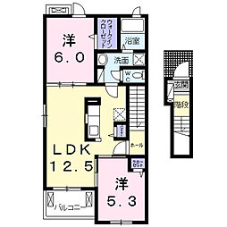 エルアヴェニール曙台 2LDKの間取図画像