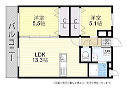 Bliss大在 2LDKの間取図画像