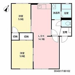 シャルマン辻野B 2LDKの間取図画像