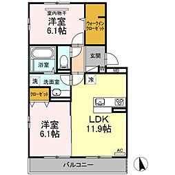 イーストヴィラ・ココ 2LDKの間取図画像