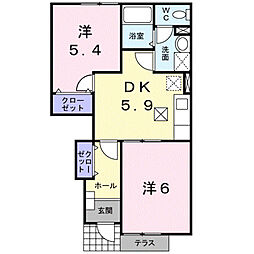 サンパティーク中村 2DKの間取図画像