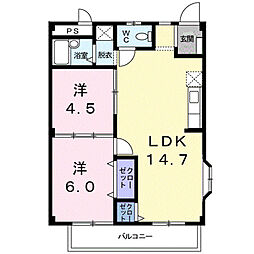 シティハイツ関園 2LDKの間取図画像