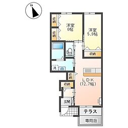 メルヴェーユ1 2LDKの間取図画像