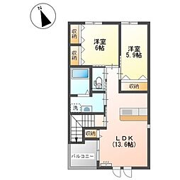 メルヴェーユ1 2LDKの間取図画像