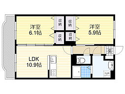 はなみずき2番館 2LDKの間取図画像