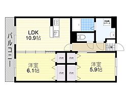 サンルージュ 2LDKの間取図画像