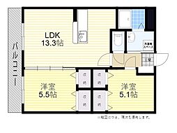 ゼニス森町 2LDKの間取図画像