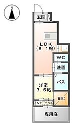 グレーシア皆春 1LDKの間取図画像