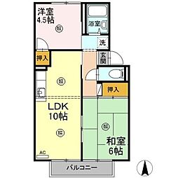 パヒュームタウンB棟 2LDKの間取図画像