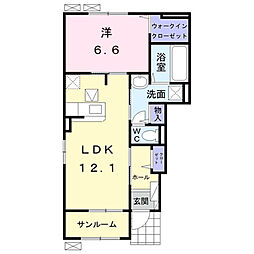 グランアムールB 1LDKの間取図画像