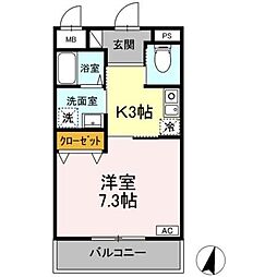 グラシア三川 1Kの間取図画像