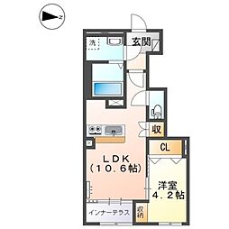 パルジェ別府 1LDKの間取図画像