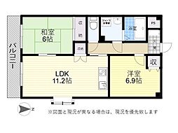 ヒルサイドカワノ 2LDKの間取図画像
