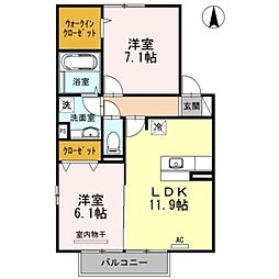 グレイス賀来B 2LDKの間取図画像