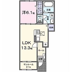 プロムナードS.T賀来北 I 1LDKの間取図画像