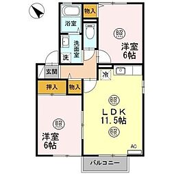 ルミエールハサマA 2LDKの間取図画像