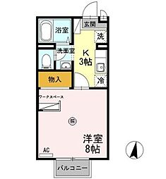 パル秋篠B 1Kの間取図画像