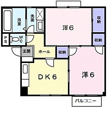 サンハイムA棟 2DKの間取図画像