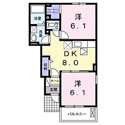 グレイス祇園E 2DKの間取図画像