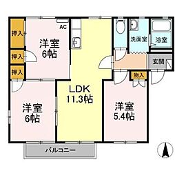 ボヌール羽屋B 3LDKの間取図画像