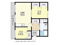 コーポ市原 2LDKの間取図画像