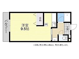 パルテール花高松 1Kの間取図画像