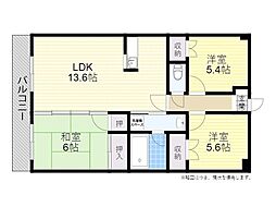鶴羽ビル 3LDKの間取図画像
