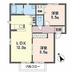 アイエス猪野D 2LDKの間取図画像