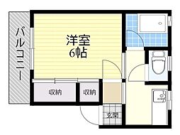 ビューハイム新川 1Kの間取図画像