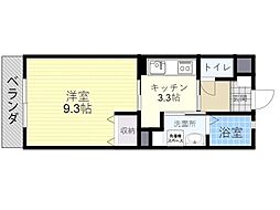 ハピネス上野 1Kの間取図画像