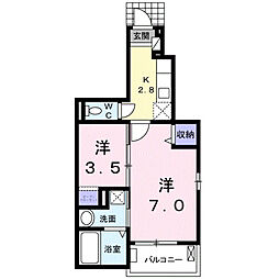 グランソレーユ2 1Kの間取図画像