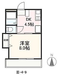 クレイドル安田3 1DKの間取図画像