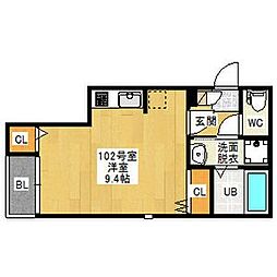 グランティックキャッスル ワンルームの間取図画像