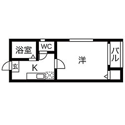 エーデルワイス2 1Kの間取図画像