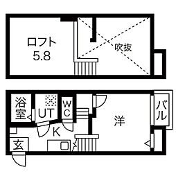 Creo堀田弐番館 1Kの間取図画像