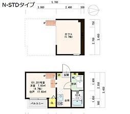 楓 1Kの間取図画像