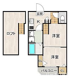 ハーモニーテラスWoodhouse本陣 2Kの間取図画像