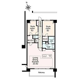 レーベン横浜山手ONEWARDCOURT 2LDKの間取図画像