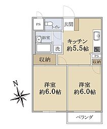 リビエール鶴見 2Kの間取図画像