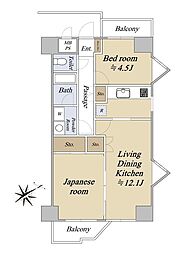 モンテベルデ横浜 2LDKの間取図画像