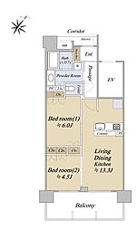新横浜ヴォアール 2LDKの間取図画像
