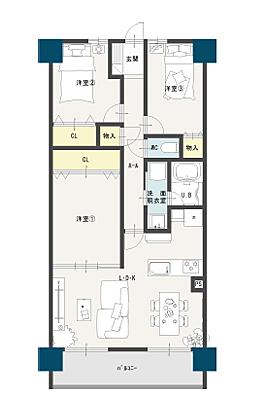 使いやすい3LDKの間取り。LDKと洋室は一体利用も可能で、ライフスタイルに合わせた使い方ができます。※工事の進捗により間取り・仕様が変更となる場合があります。
