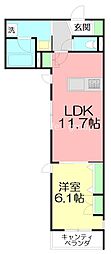HOUORI EBINA 1LDKの間取図画像