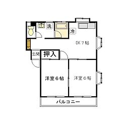 レイクヒルズ 2DKの間取図画像